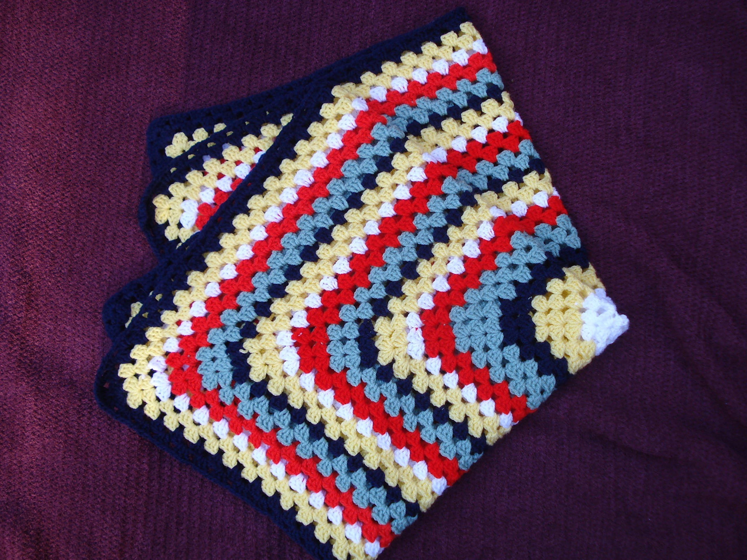 Multi Coloured Square Crochet Blanket For Use with Buggy or Car Seat For Baby