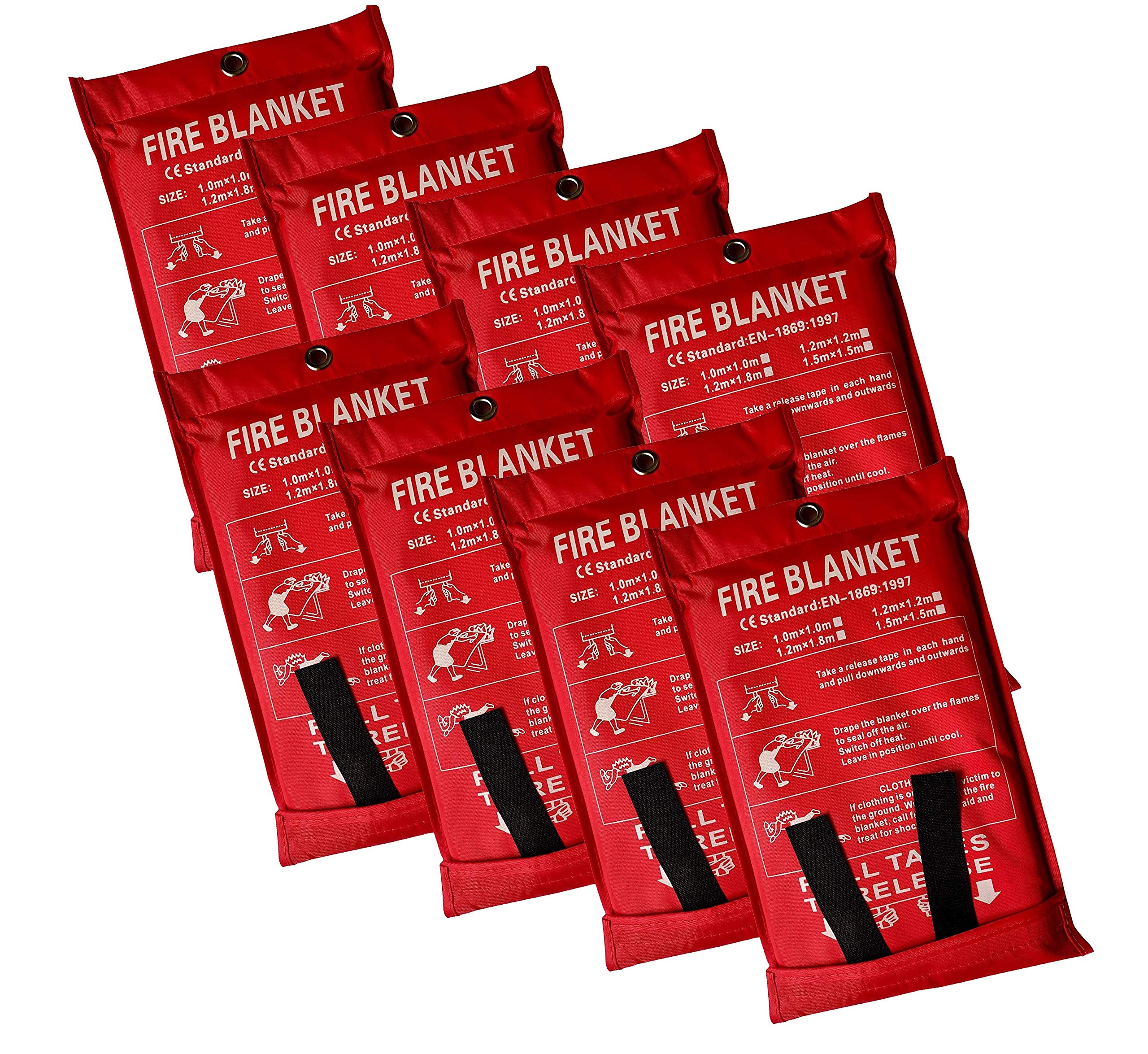 Lonnsaffe Fiberglass Emergency Fire Blanket Survival Blanket Shelter Safety Cover Ideal for Kitchen, Fireplace, Grill, Car, Camping (8PACK(1.0x1.0m))