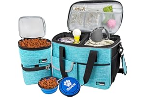 PetAmi Dog Travel Bag, Travel Pet Bag Organizer, Dog Food Travel Bag with Food Container and Bowls, Dog Travel Supplies Gift Accessories for Weekend Camping, Dog Cat Diaper Bag (Sea Blue, Medium)