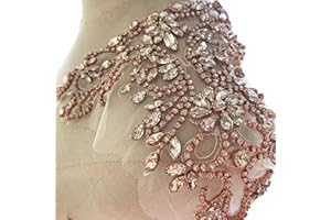 GELVS Sparkle Rhinestone Applique Wedding Dress Accessories Beaded Crystal Neckline Patch Rose Gold Color