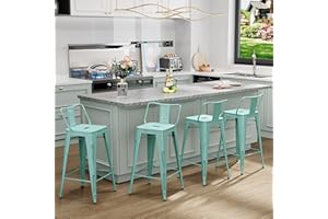 Aklaus Metal Bar Stools Set of 4 Barstools Counter Height Bar Stools with Back Industrial Bar Stools Indoor Outdoor Kitchen Dining Chairs Modern Bar Chairs Distressed Mint Green 26inch Stools