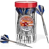 Bullseye Steel Tip Darts (24 pack) with Flights in Handy Carry and Store Jar Carrying Case. 21 Grams Perfect for All Levels in Every Rec Room, Man Cave, Bar and Game Room