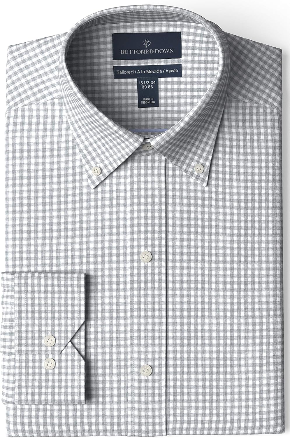  Brand - BUTTONED DOWN Men's Tailored Fit Gingham Dress Shirt, Supima Cotton Non-Iron: Clothing