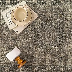 WondRg 4x6 Washable Brown Vintage Area Rug for