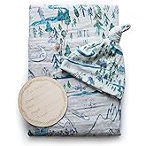 Miaoberry Mountain Baby Organic Muslin Swaddle Blankets for Baby Boy with Hat and Wooden Hello World Newborn Sign, Adventure Forest Theme, Newborn Photography Outfits Boy, Birth Announcement Sign