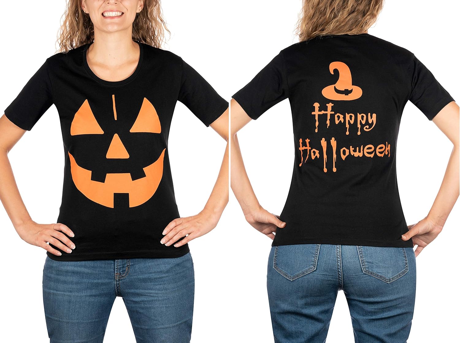 Halloween Kürbis T-Shirt Kostüm - Orange-Schwarz Grusel Shirt | Verkleidung Für Herren & Damen
