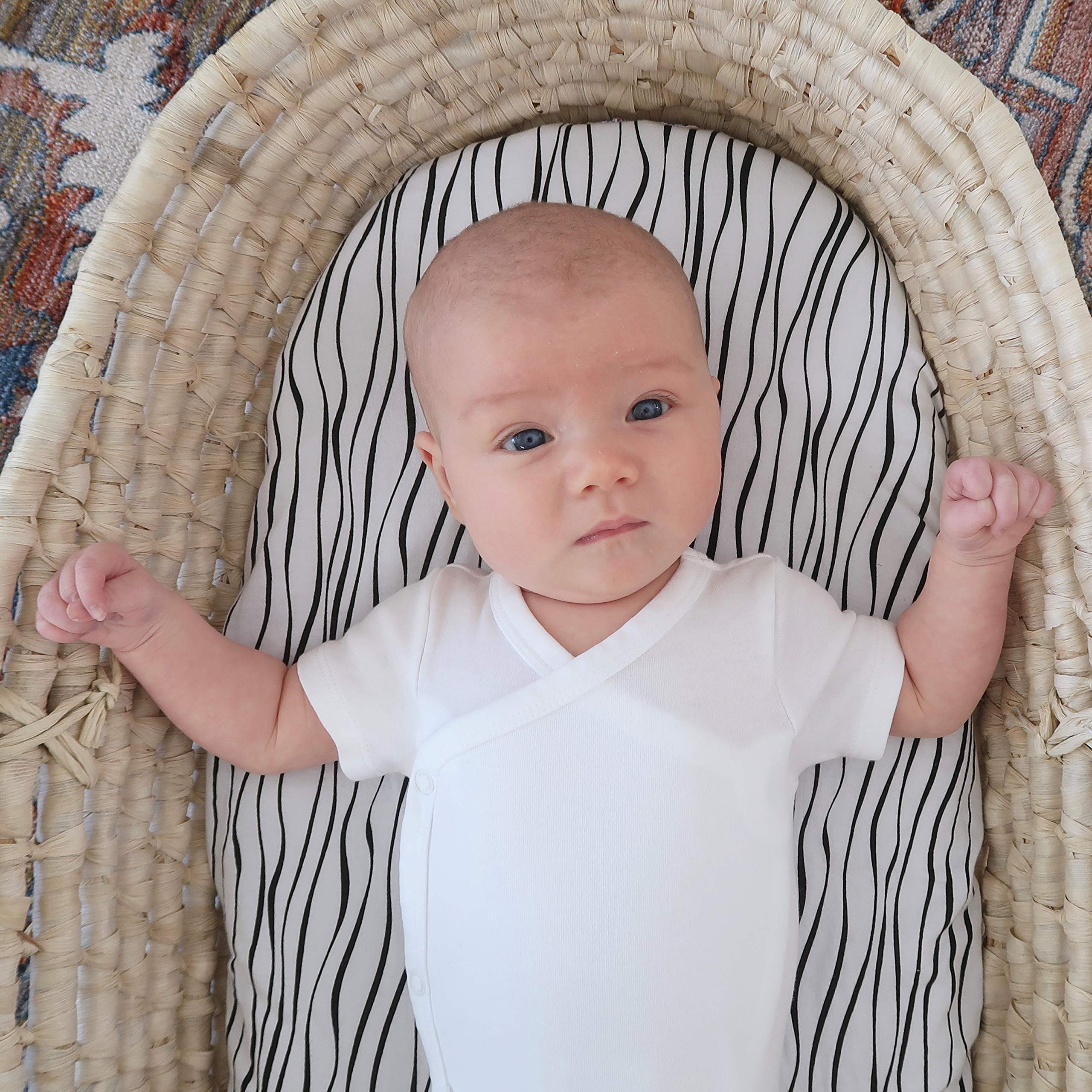 Bassinet Sheet Set 2 Pack 100% Jersey Cotton Black and White Abstract Stripes and Dots by Ely's & Co