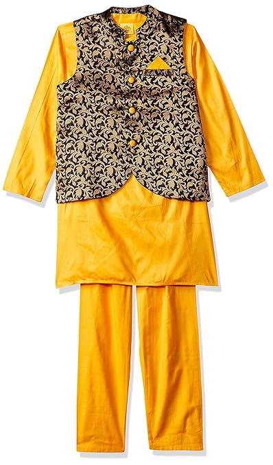 Boy's Cotton Kurta Pyjama (ILW19I19006H_Mustard_5-6yrs)