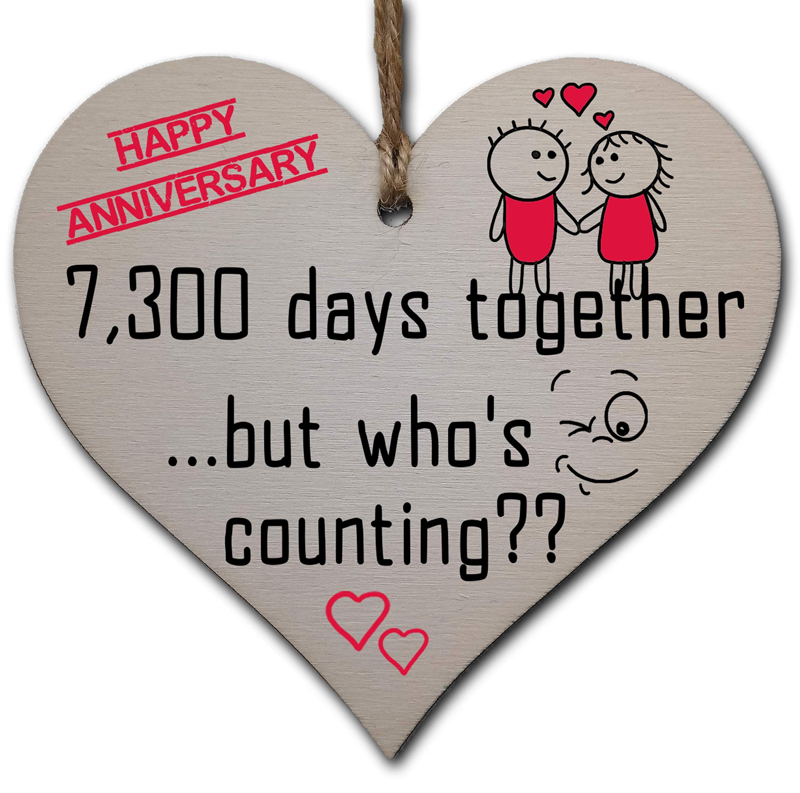Handmade Wooden Hanging Heart Plaque Gift to Celebrate 20th Wedding Anniversary Husband Wife Someone Special Keepsake