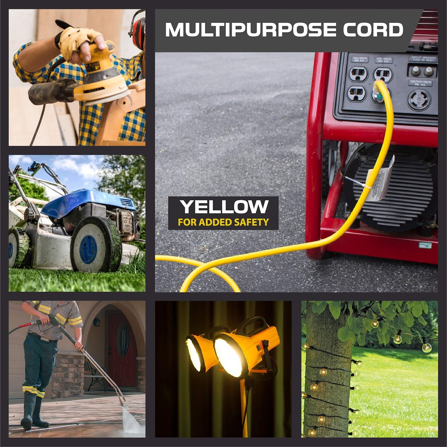 100 Foot Outdoor Extension Cord - 12/3 SJTW Heavy Duty Yellow 3 Prong Extension Cable - Great for Garden and Major Appliances (100 Foot - Yellow) - - 