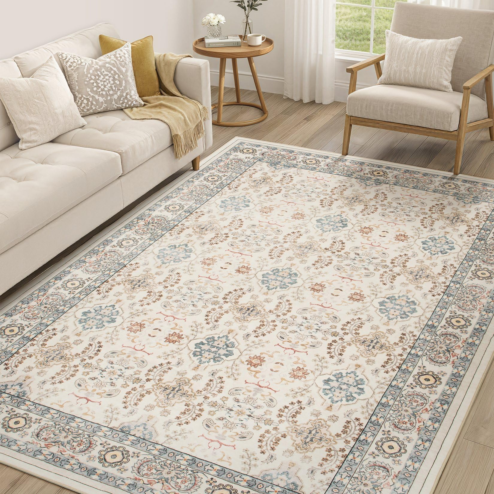 Photo 1 of Vintage Living Room Area Rug 6x9 - Large Soft Washable Oriental Traditional Distressed Farmhouse Rugs for Bedroom - Indoor Floor Accent Carpet for Home Office House Decor - Multi