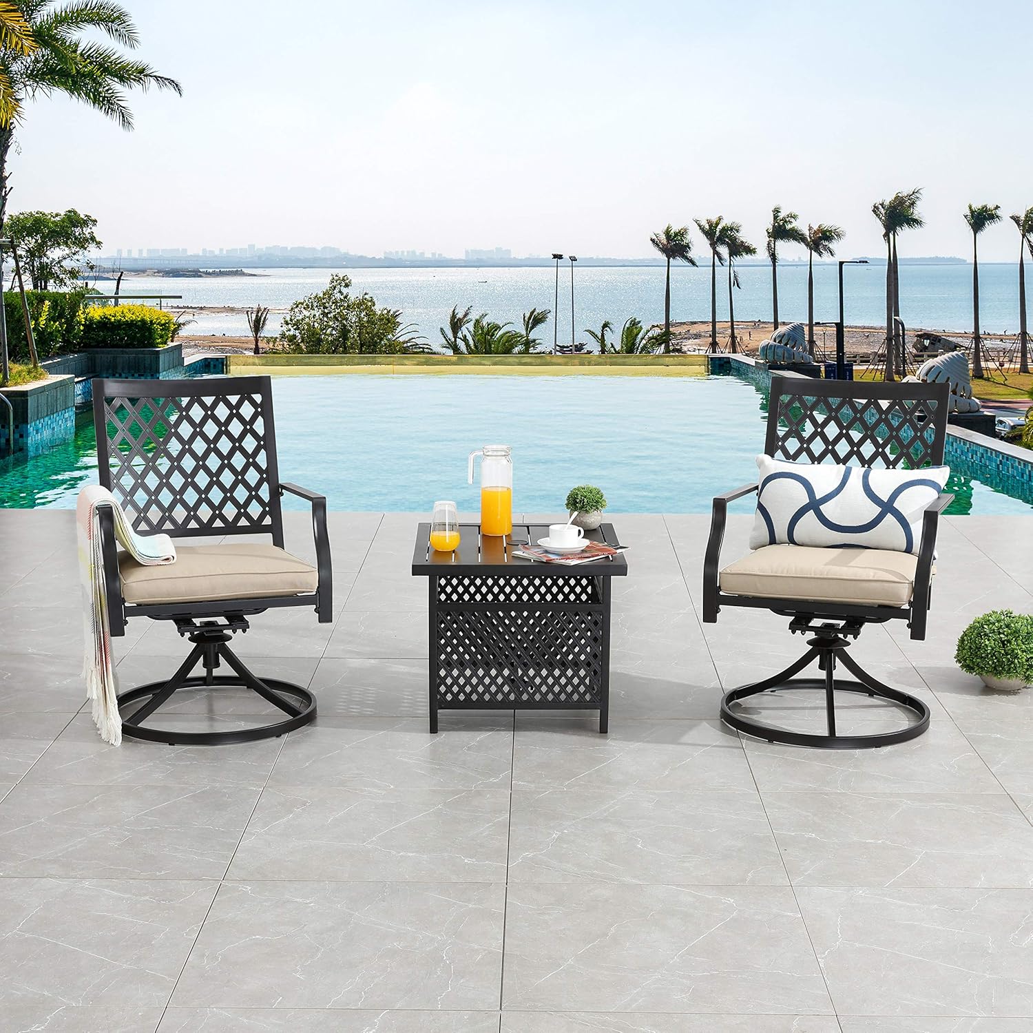 LOKATSE HOME Outdoor Patio Dinning Swivel Chairs Rocker Set of 2 Metal for Garden Backyard Furniture, Blue Cushions: Garden & Outdoor