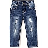 KIDSCOOL SPACE Girls Slim Jeans,Elastic Waistband Inside Baby Little Big Girl Ripped Holes Denim Pants