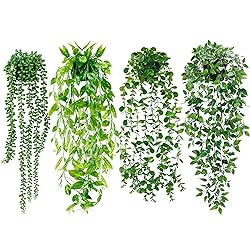 Artificial Hanging Plants for Shelf, 4 Pack Fake