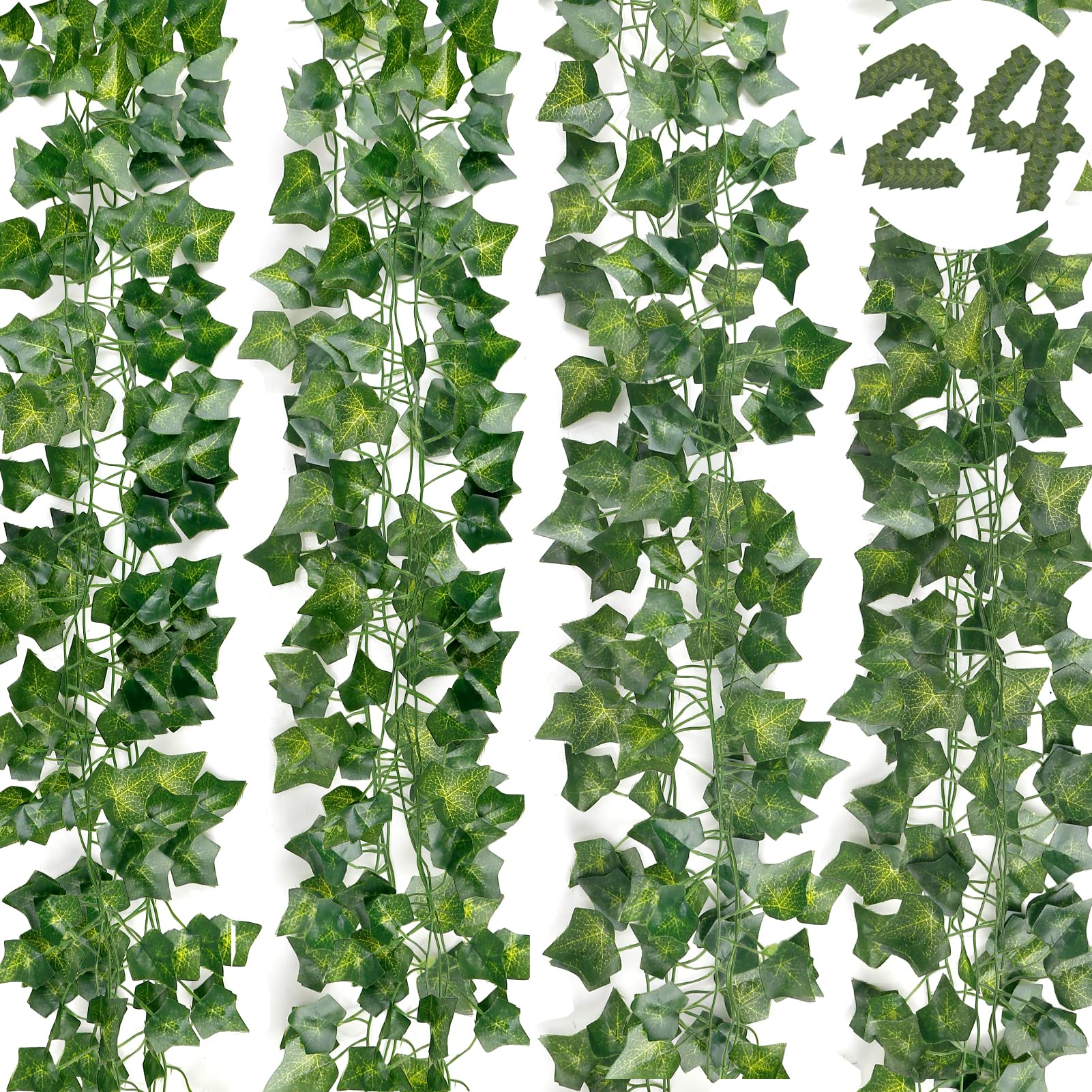 DazSpirit 24Pcs Ivy Garland Artificial, 168 Ft Artificial Ivy Vines, Fake Vines Leaves Hanging Plants, Fake Ivy for Bedroom, Wedding, Home, Kitchen, Garden, Office, Party, Wall Decoration