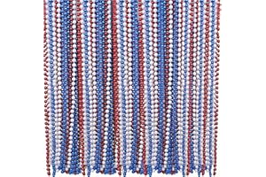 4E's Novelty Patriotic Beads Necklace (72 Pack) Bulk Red White Blue Beads 33 Inch Long 7mm Thick, Great for 4th of July Party Favors, Parade Throws, Dress Up July 4 Accessories Supplies