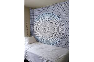 Bless International Indian Traditional Mandala Hippie Wall Hanging, Cotton Tapestry Ombre Bohemian Bedspread (Queen(84x90 Inches)(215x230 Cms), Blue)