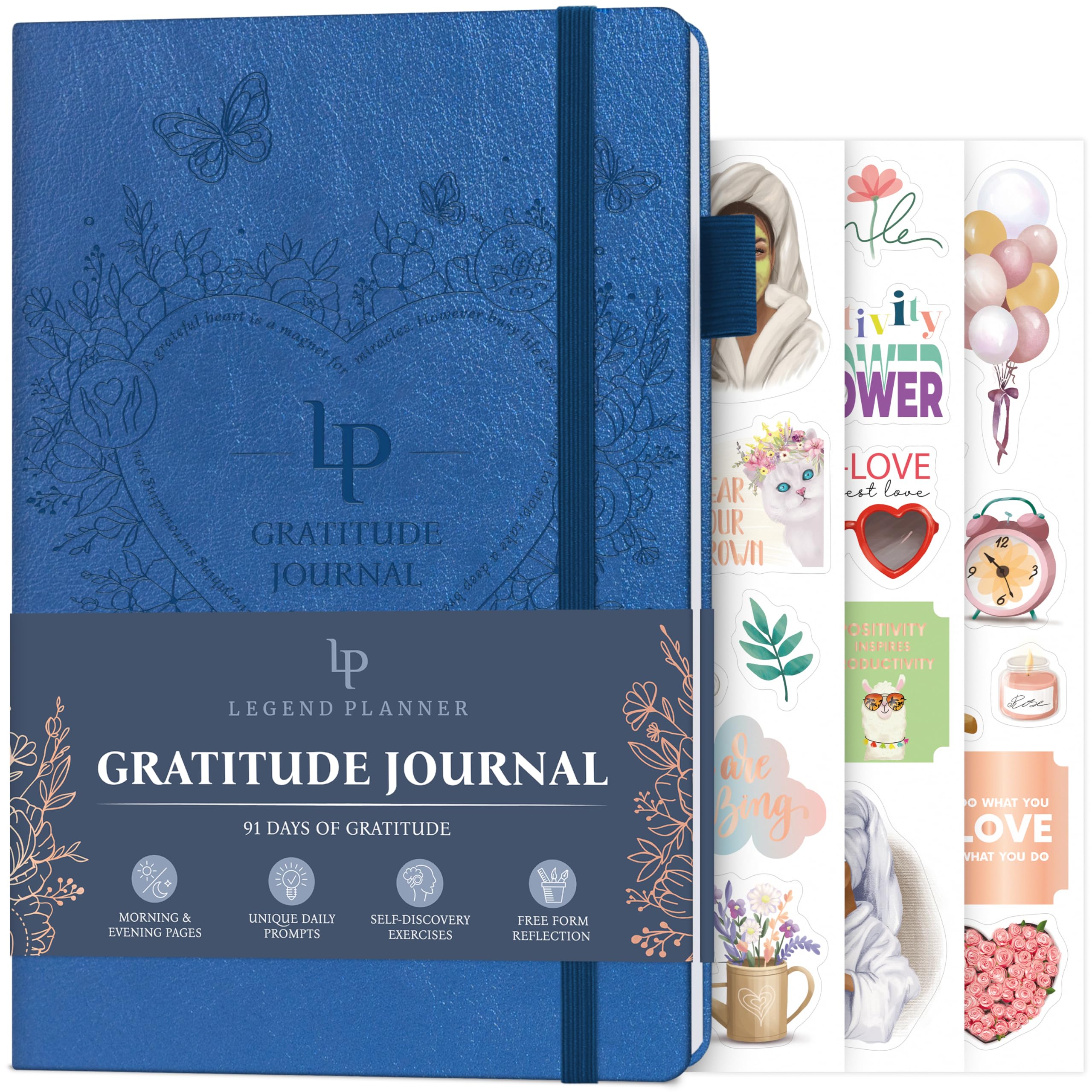 Legend Planner Gratitude Journal – Guided Daily to Foster Positivity & Happiness Grateful Notebook Write Lasts 3 Months (Mystic Blue Debossed), A5 (14 x 21cm) (LPGRATA5)