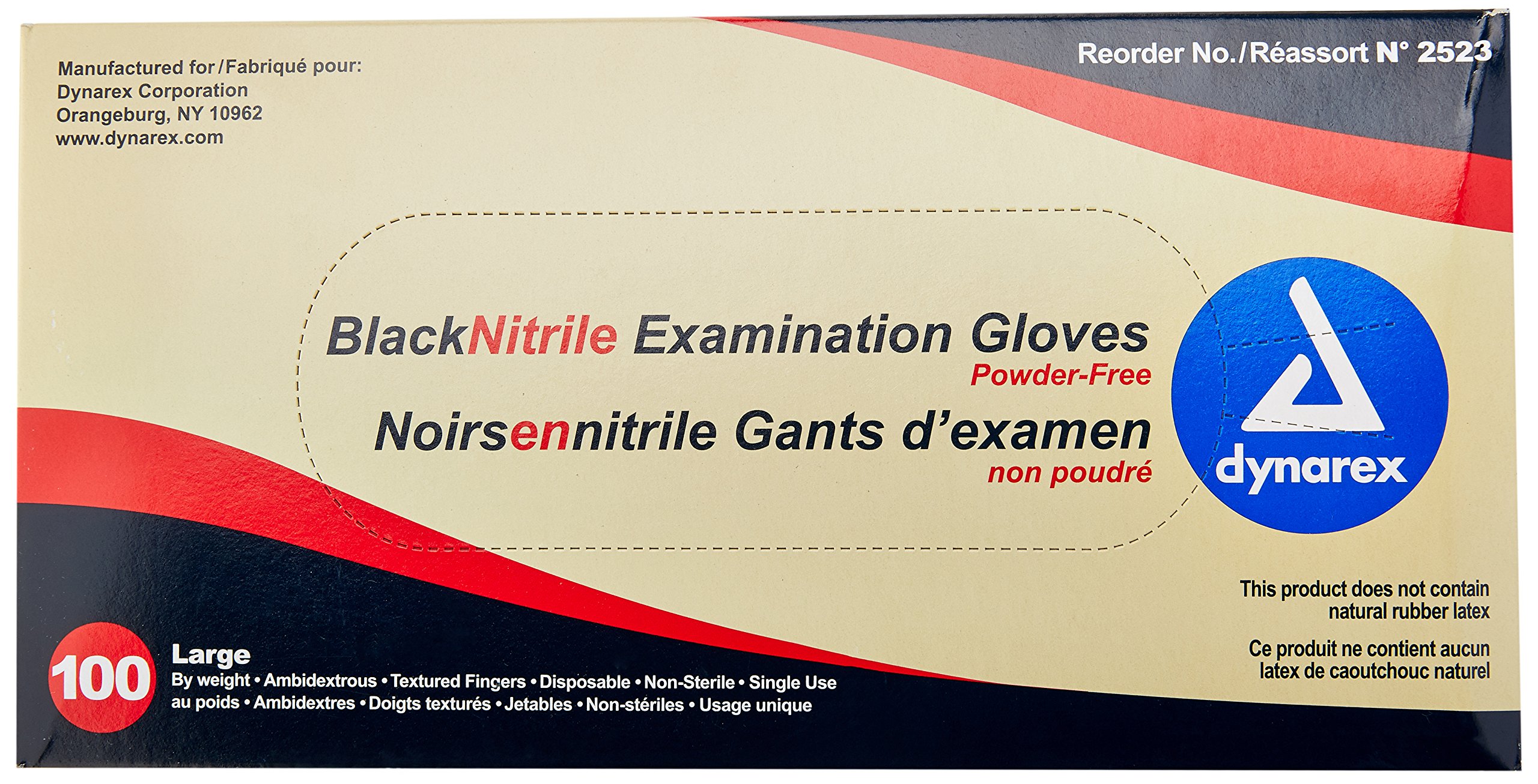 Dynarex Nitrile Exam Gloves, Black, XLarge, 100 Count