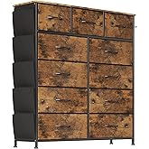 CAIYUN Chest of Drawers, 11 Drawers Tall Dresser for Bedroom with Side Pockets and Hooks, Storage Units, TV Dresser for Livin