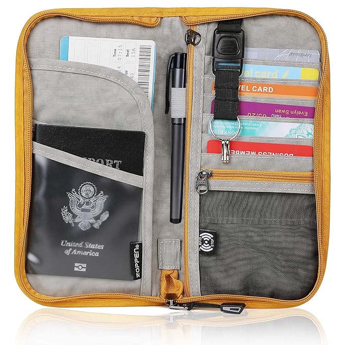 Zoppen RFID Travel Passport Wallet & Documents Organizer Zipper Case