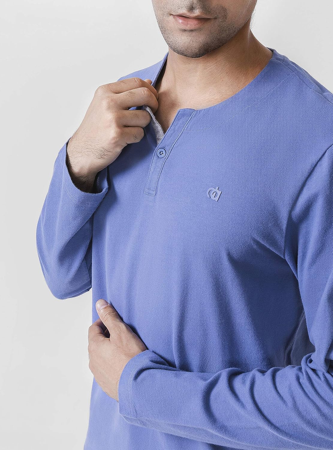 DAVID ARCHY Men's Cotton Pajamas Henley Collar Sleepwear Soft Classic Button-Down Woven Long Sleeve Set: Clothing