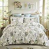 Cozaline Green Comforter Set King, 100% Cotton Reversible Floral Pattern Comforter Set 3 Pcs Soft Cotton Lightweight Comforter All Season Soft & Breathable Green Bedding Set