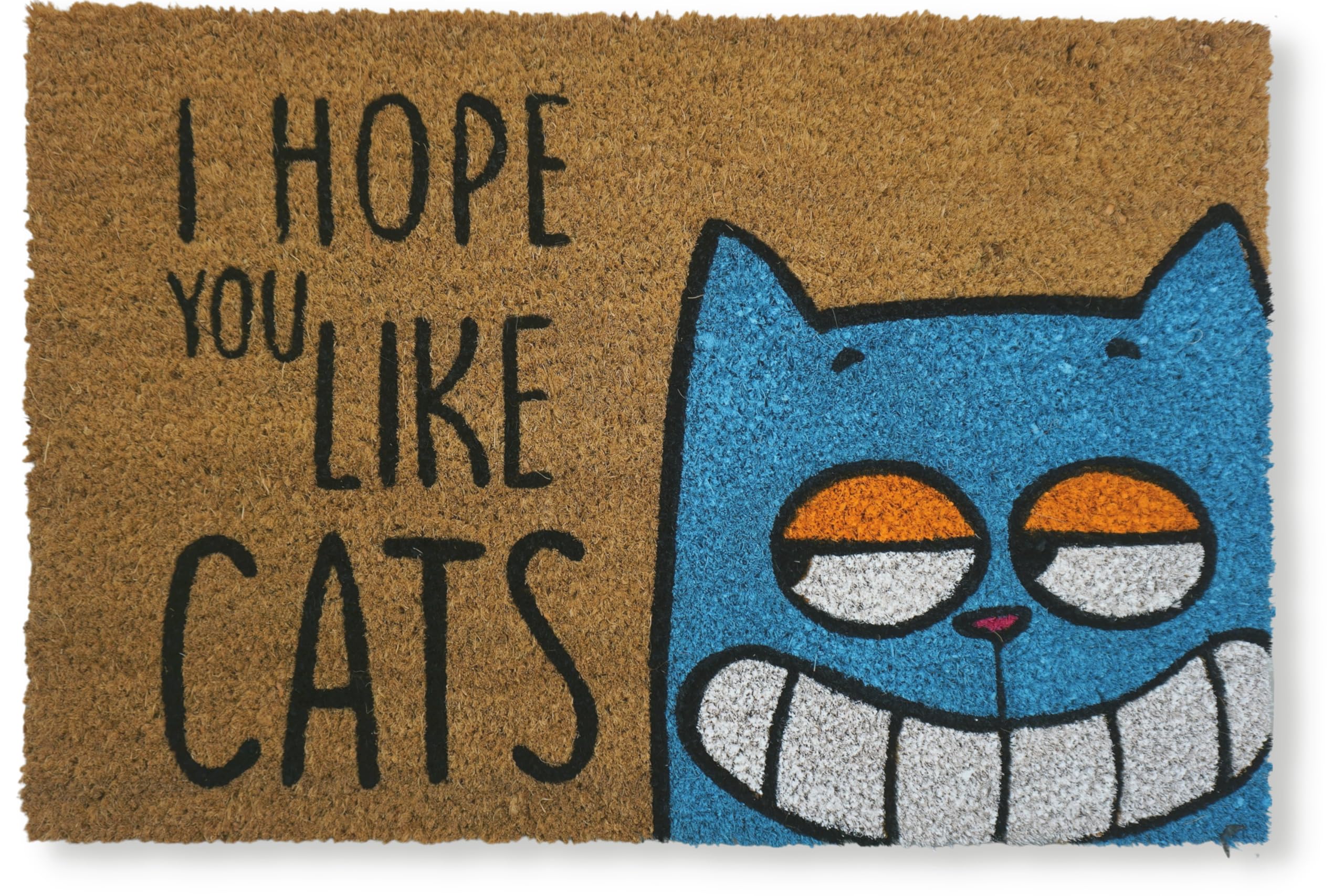 Koko Doormats Natural Coir Door Mat “I hope you like Cats” | Non-Slip PVC Backing Welcome Mat for Indoor & Outdoor Use | 60x40 cm Entryway Rug | Durable & Funny Front Door Mat