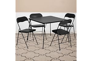 EMMA + OLIVER 5-Piece Multipurpose Folding Card Table and Chairs Set for 4 Players, Padded Top Portable Square Folding Table and Chairs Set, Black