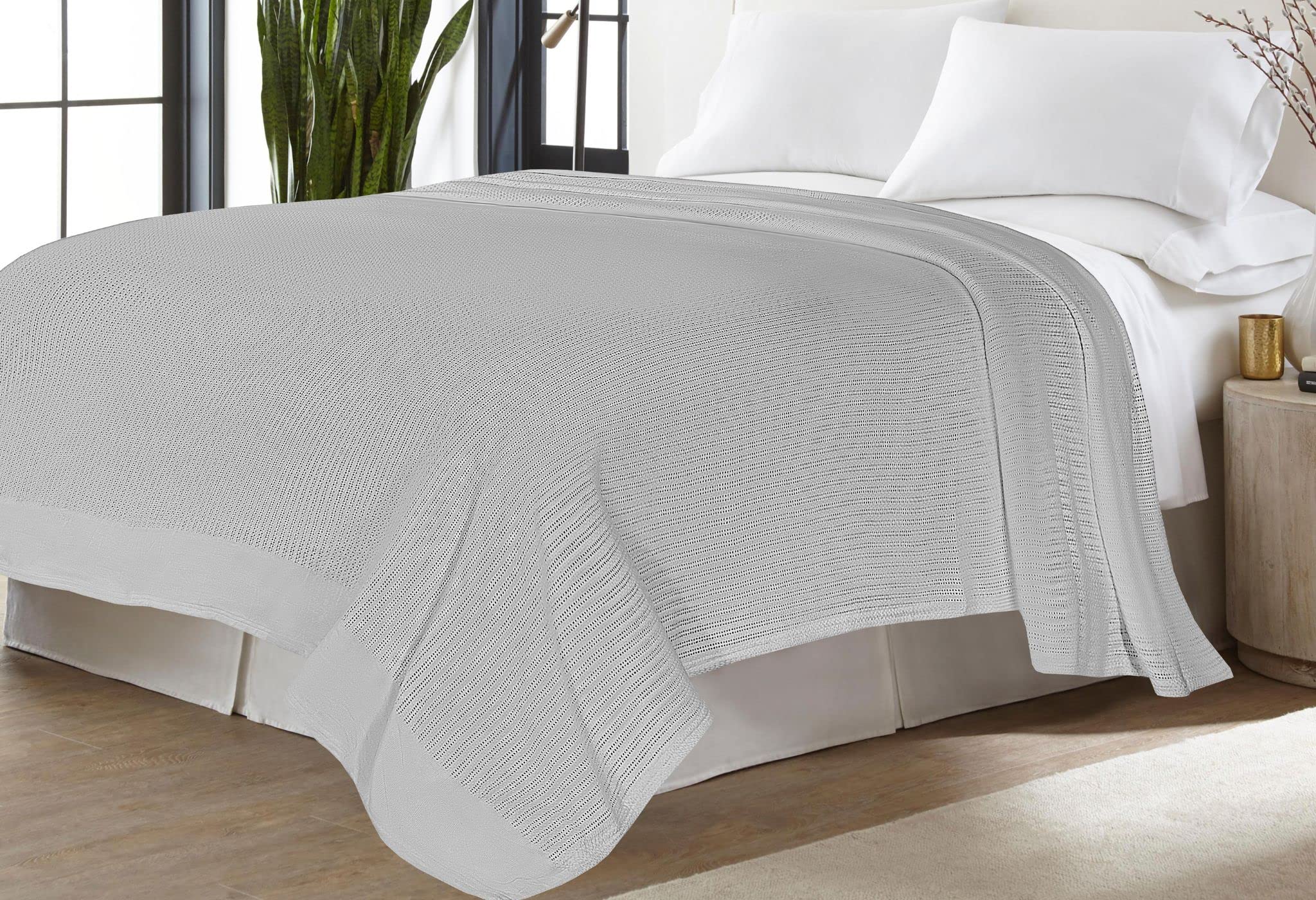Sapphire Collection Pure 100% organic Cotton thermal Soft Lightweight Adult Cellular Blanket (Silver/Grey, Single 180 * 230 cm)