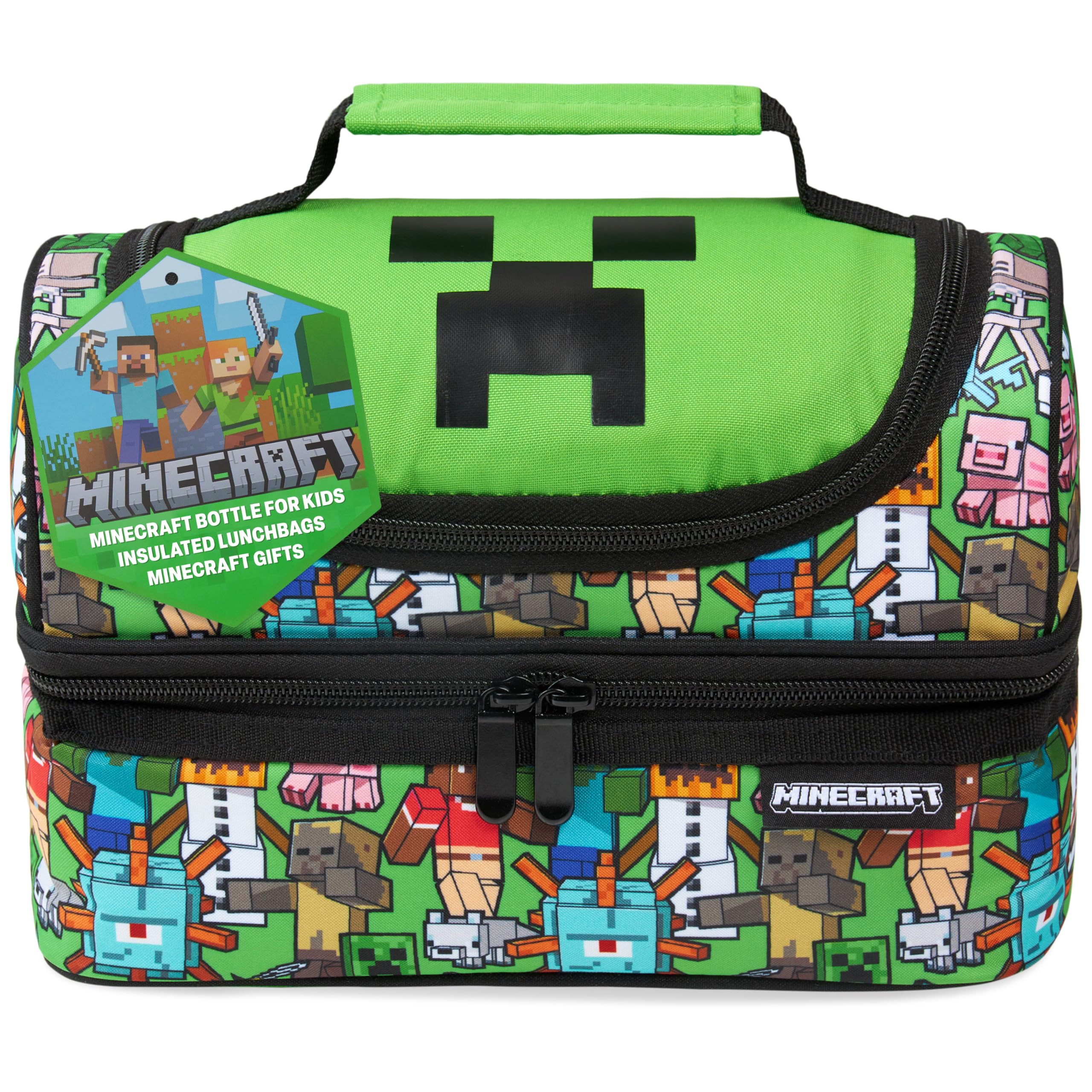 Photo 1 of ***DAMAGED ZIP** Minecraft Insulated Lunch Bag for Kids Creeper Lunchbox for Boys School Supplies Food Carrier Snacks Picnic Beach Days Travel Gamer Gifts for Kids (Multi)