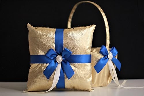 Amazon Com Royal Blue Wedding Basket Ring Bearer Pillow Set
