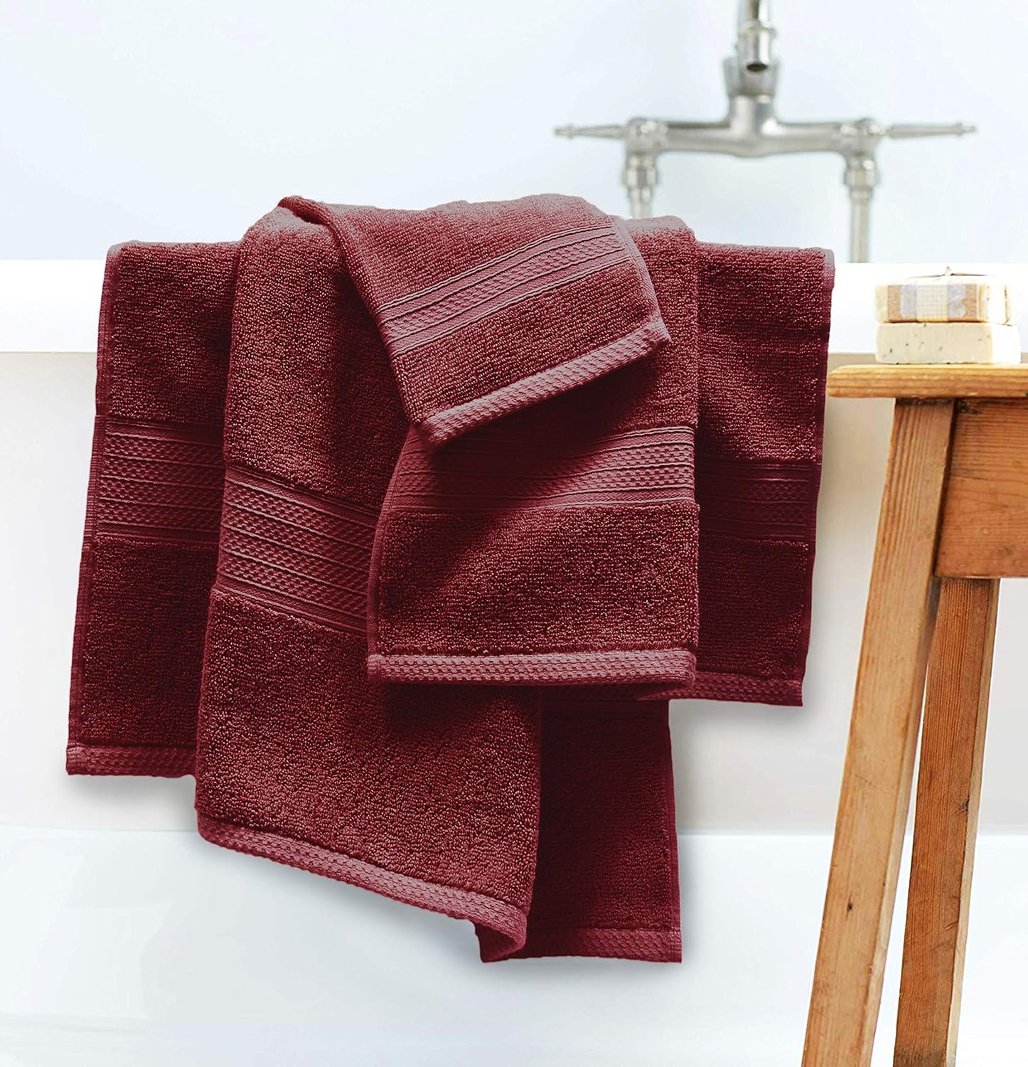 GLAMBURG 6 Piece Towel Set, 100% Combed Cotton - 2 Bath Towels, 2 Hand Towels, 2 Wash Cloths - 600 GSM Luxury Hotel Quality Ultra Soft Highly Absorbent Towel Set for Bathroom - Burgundy: Home & Kitchen