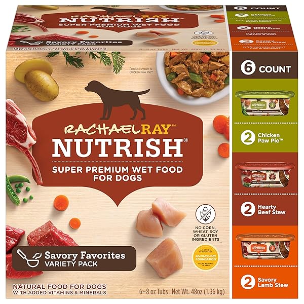 NUTRISH RACHAEL RAY PREMIUM NATURAL WET DOG FOOD, SAVORY FAVORITES VARIETY PACK, 8 OUNCE TUB (PACK OF 6)