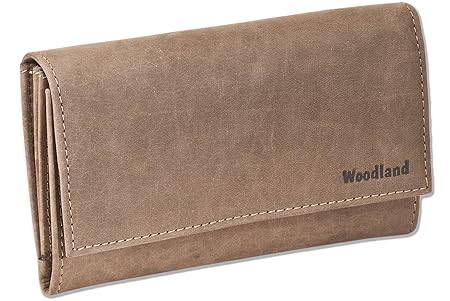 Woodland® Große Luxus-Damengeldbörse mit viel Platz aus weichem, naturbelassenem Büffelleder in Dunkelbraun/Taupe, Braun