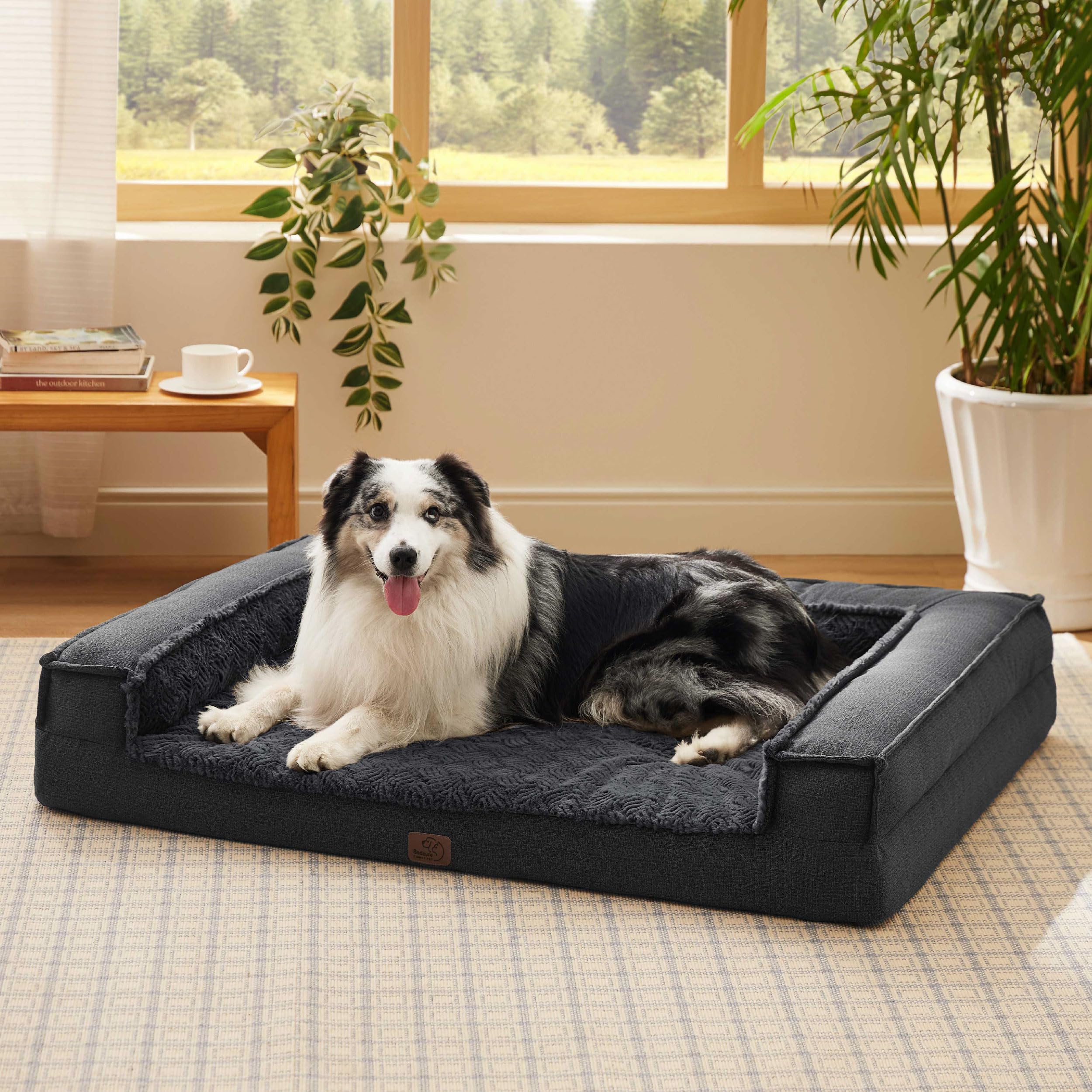 Photo 1 of Bedsure Orthopedic Dog Bed for Extra Large Dogs - Egg Foam Dog Sofa Bed, Bolster Couch Pet Bed Comfy Plush Velvet Fluff Surface, Nonskid Bottom, Charcoal