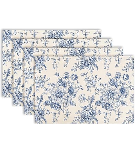 Amazon.com: AnyDesign Blue White Floral Placemat Vintage Flower 
