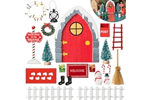 Haooryx Christmas Elf Garden Miniatures - 22Pcs Christmas Magic Fairy Doors Decoration Kit Wooden Miniature Fairy Door Xmas Elf Magic Door Wall Fairies Christmas Winter Xmas New Year Decor(Grey Stone)
