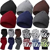 Suhine Kids Beanies Scarves Gloves Winter Set Gloves Knitted Scarves Wrap Winter Beanie Hat for Boys Girls 5-12
