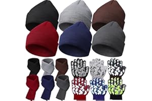 Suhine Kids Beanies Scarves Gloves Winter Set Gloves Knitted Scarves Wrap Winter Beanie Hat for Boys Girls 5-12