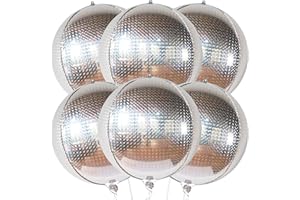 KatchOn, Silver Disco Ball Balloon - 22 Inch, Pack of 6 | Disco Balloons, Silver Balloons for Silver Party Decorations | Silv
