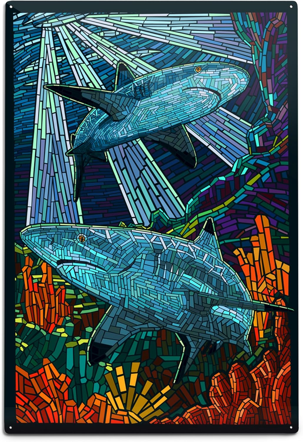 Lantern Press Black Tip Reef Shark - Paper Mosaic 45387 (6x9 Aluminum Wall Sign, Wall Decor Ready to Hang)