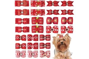 Yxiang 24PCS Dog Hair Bows, Red Cute Dog Hair Bows Yorkie Puppy Bows with Rubber Band Pet Grooming Bows Colored Polka Dot Dog Hair Accessories for Small Dogs