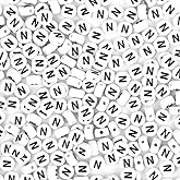 Auvoau 300Pcs Letter Beads N 4X7mm White Alphabet Beads Acrylic Round Shape Loose Beads for Name Bracelets Necklaces Key Chains DIY Jewelry Making (N)