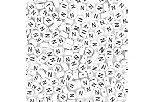 Auvoau 300Pcs Letter Beads N 4X7mm White Alphabet Beads Acrylic Round Shape Loose Beads for Name Bracelets Necklaces Key Chains DIY Jewelry Making (N)