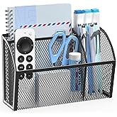 YINGHUA Magnetic Desk Organizer - 3 Compartment Metal Mesh Pen Holder for Locker, Whiteboard, Refrigerator, Office - Black Caddy
