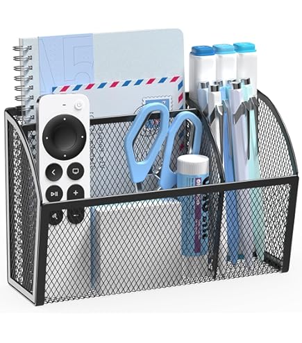 Magnetic Pen Holder Set - 4 Compartment Metal Mesh Organizer With Strong Magnets