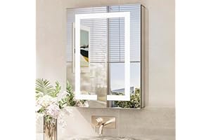 TokeShimi 20x26 Lighted Medicine Cabinet Mirrored Surface Mount 3 Color Dimmable, Anti-Fog Recessed Medicine Cabinet Mirror w