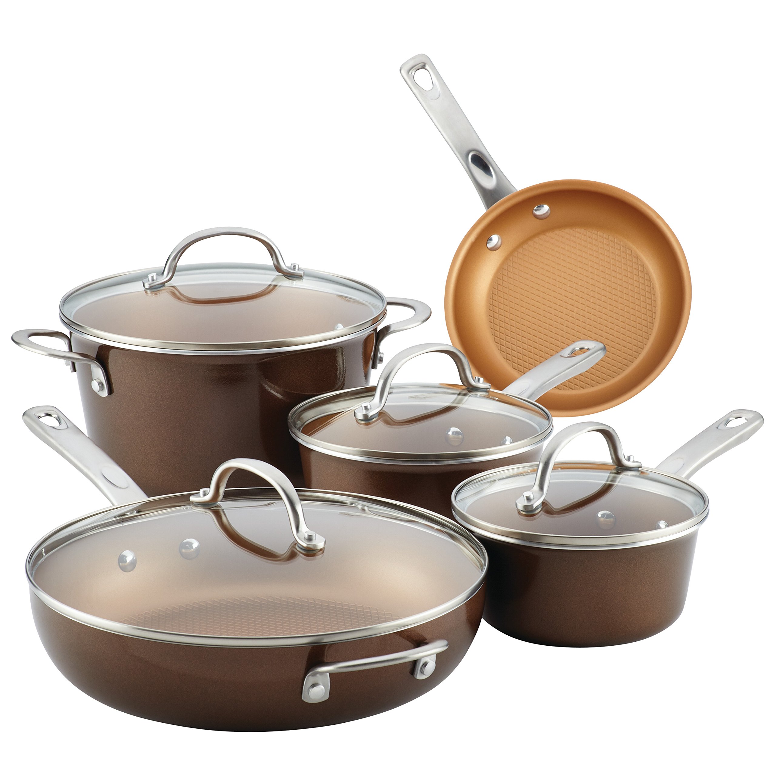 Ayesha Curry 10770 Home Collection Nonstick Cookware Pots and Pans Set, 9 Piece, Brown Sugar