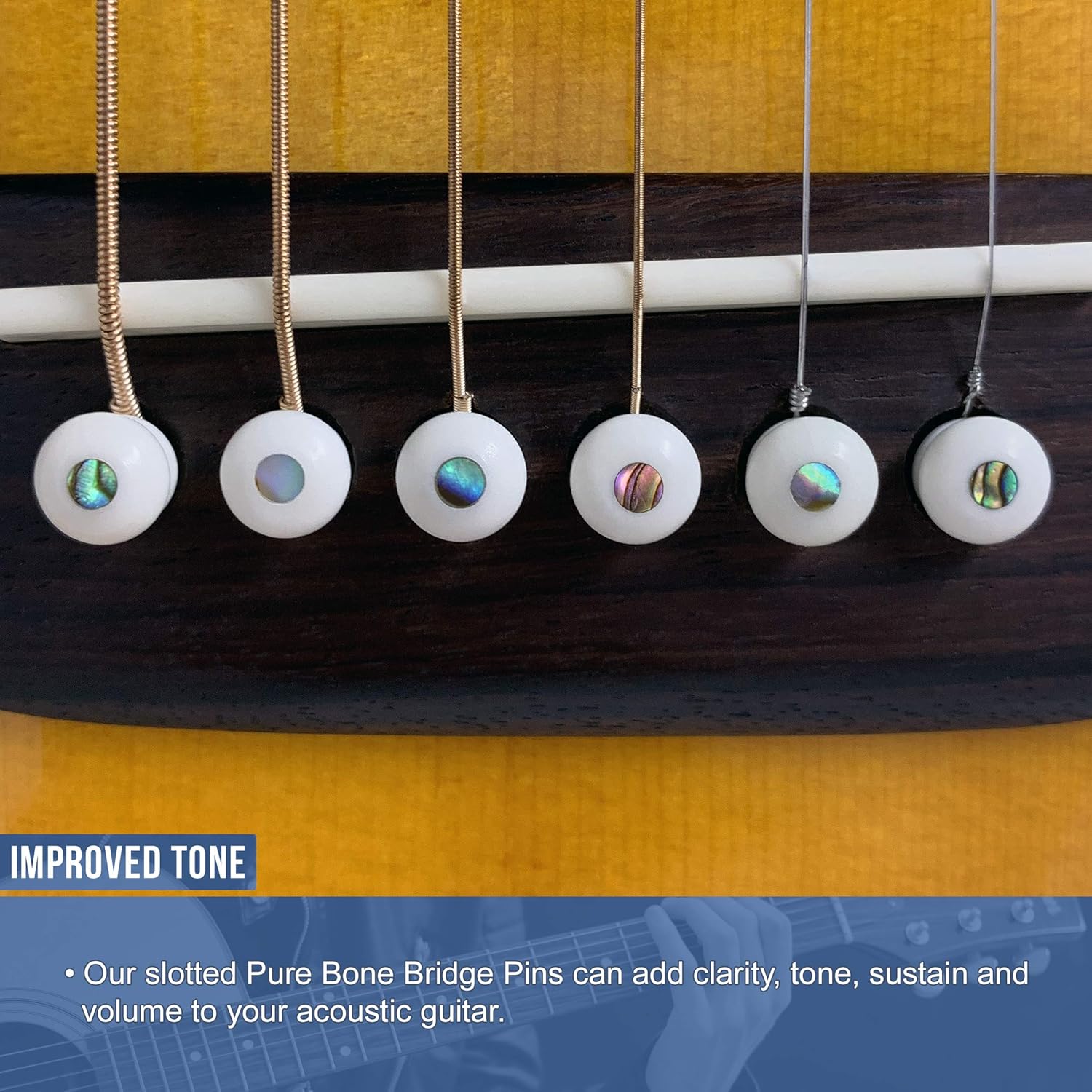 Crosby Audio Pure Ebony Bridge Pins with Abalone Dot Inlay for Six String A...